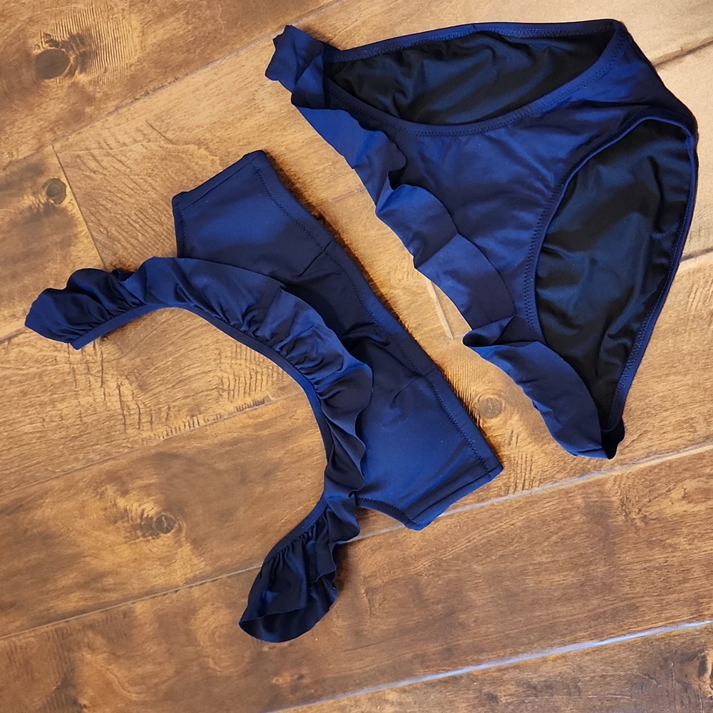 J. Crew Navy Ruffle Bikini Set